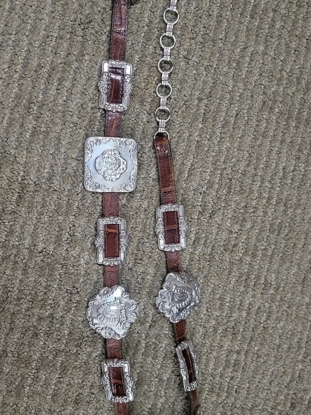 Brighton Brown Leather Belt with Silver-Tone Decorative Conchos
